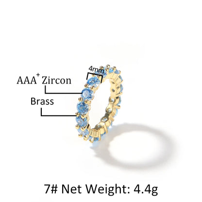 4mm AAA Iced Out Baby Blue CZ Rings For Men And Women