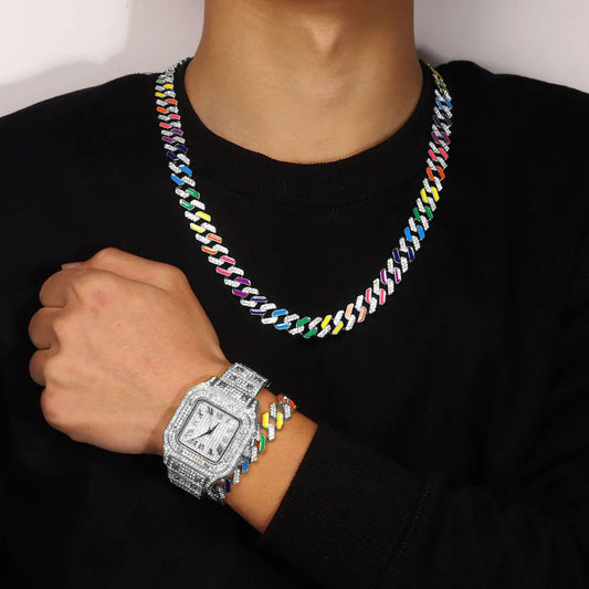 2024 New Iced Out Necklace, Watch, Bracelet Set