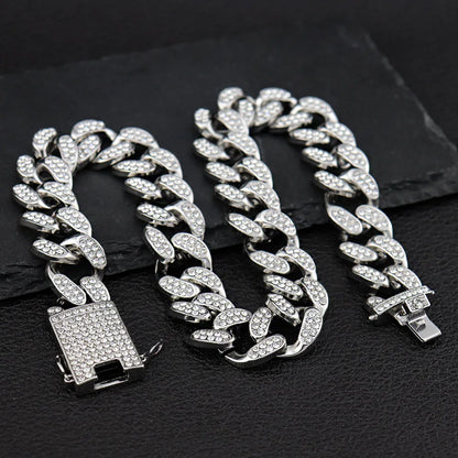 20mm Hip Hop Cuban Link Necklace, Watch, Bracelet for Women and Men