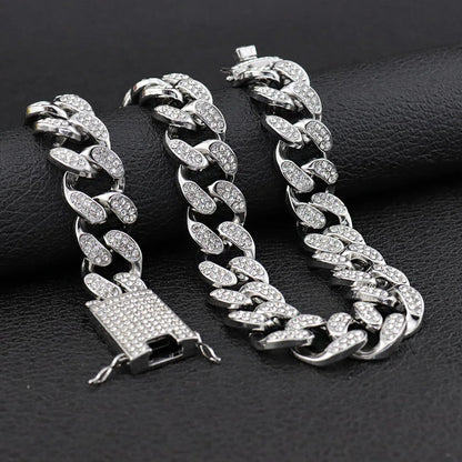 20mm Hip Hop Cuban Link Necklace, Watch, Bracelet for Women and Men