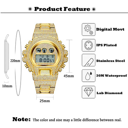 MISSFOX Fully Digital Iced Men Watches