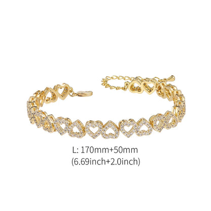 Plated Shiny Cubic Zirconia Heart Bracelets for Women