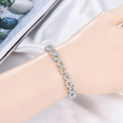 Plated Shiny Cubic Zirconia Heart Bracelets for Women