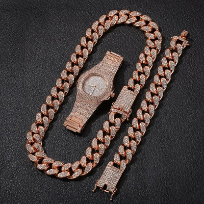 20mm Hip Hop Cuban Link Necklace, Watch, Bracelet for Women and Men