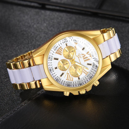 3PCS/Set Gold White Men Watch, Necklace, Bracelet