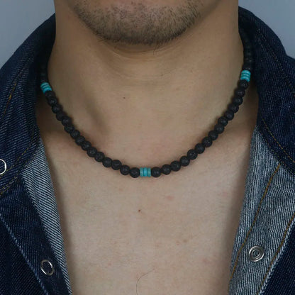 6mm Classic Natural Lava Stone Mens Bead Necklaces