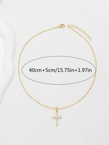 Shiny Crystal Zircon Cross Pendant Necklace for Women