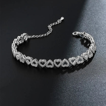 Plated Shiny Cubic Zirconia Heart Bracelets for Women