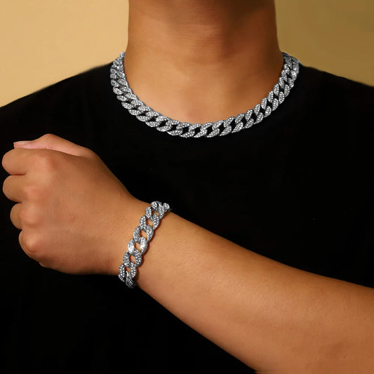 Miami Cuban Iced Out Link Bracelet and Necklace for Men