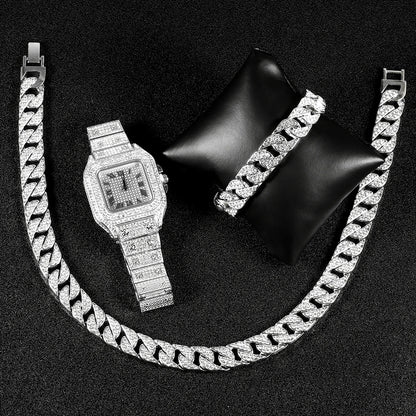 High Quality Iced Out Bracelet, Chain, Watch Set For Men