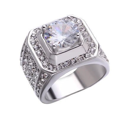 White Full Crystal Ring Iced Out For Men