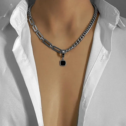 Trendy Hip Hot Black Square Pendant Necklace for Men