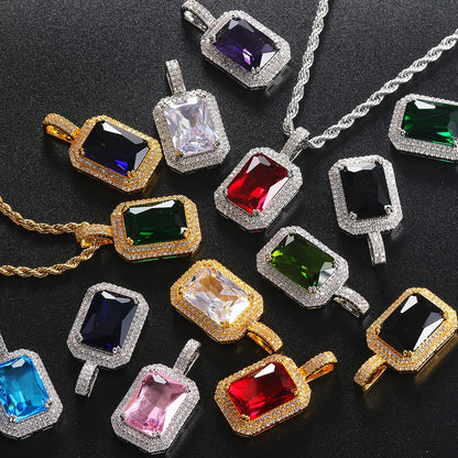 Luxury Shiny Colorful Zirconia, Hip Hop Iced Out Pendant Necklaces for Men