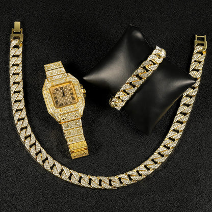 High Quality Iced Out Bracelet, Chain, Watch Set For Men