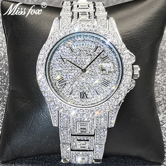 MISSFOX Luxury Shiny Diamond Watch For Men