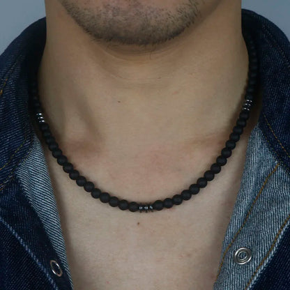 6mm Classic Natural Lava Stone Mens Bead Necklaces