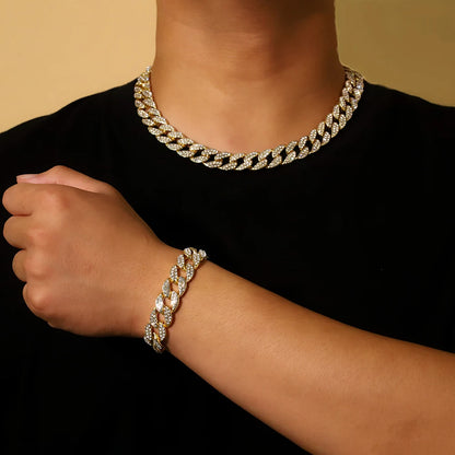 Miami Cuban Iced Out Link Bracelet and Necklace for Men