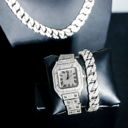 High Quality Iced Out Bracelet, Chain, Watch Set For Men