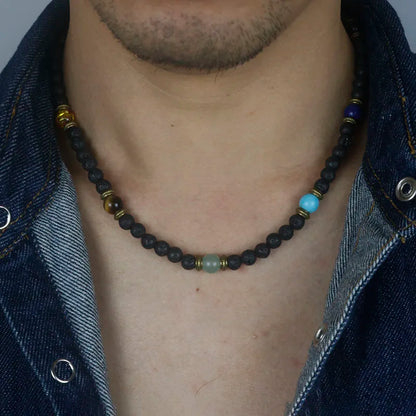 6mm Classic Natural Lava Stone Mens Bead Necklaces