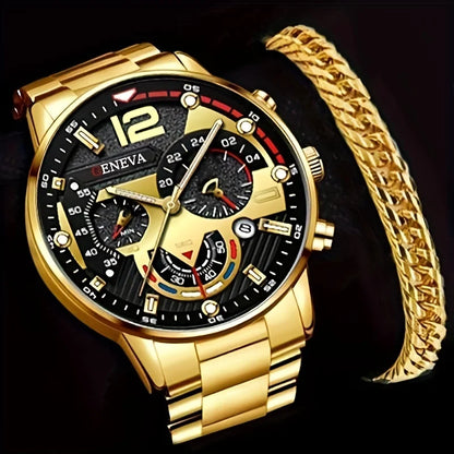 Fashion Men Stainless Steel Watch and Bracelet