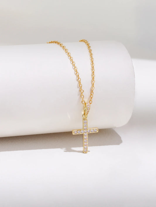 Shiny Crystal Zircon Cross Pendant Necklace for Women