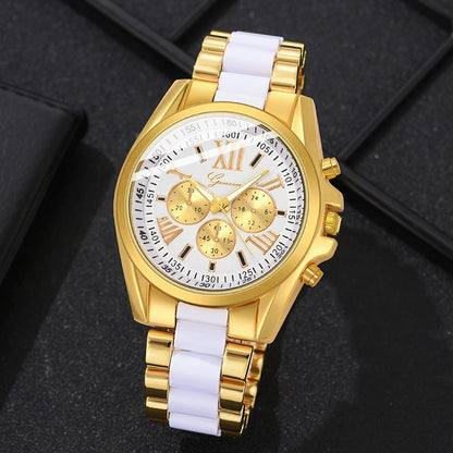 3PCS/Set Gold White Men Watch, Necklace, Bracelet