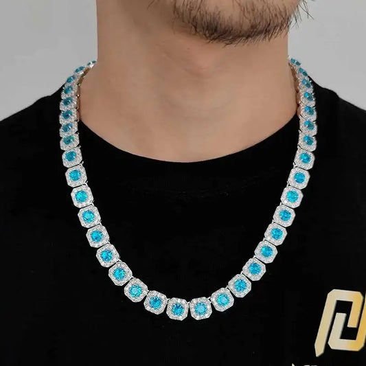 12mm Square Clustered Tennis Chain For Men