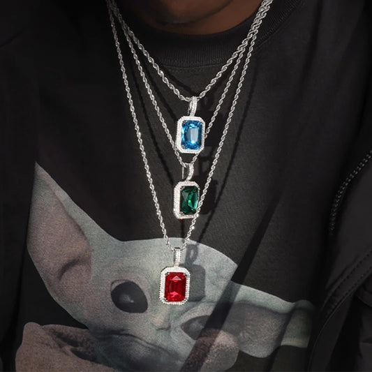 Luxury Shiny Colorful Zirconia, Hip Hop Iced Out Pendant Necklaces for Men