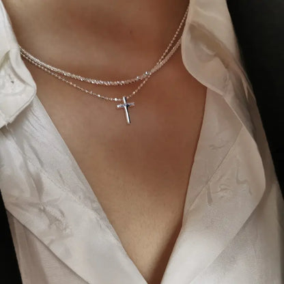 Trendy Silver Cross Sparkling Clavicle Chain