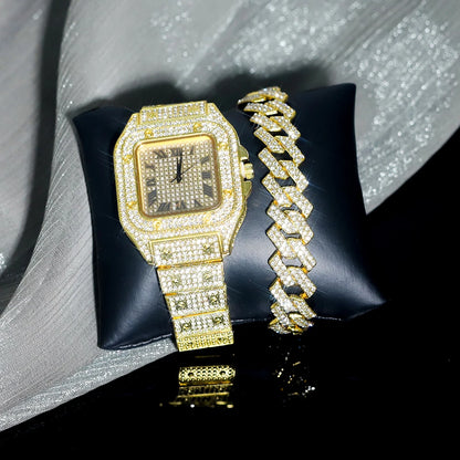 High Quaility Iced Out Bracelet and Watch Set