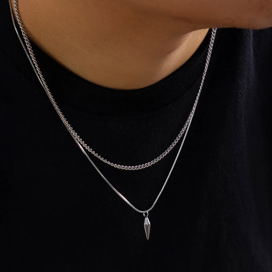 2pcs Stainless Steel Metal Rivet Pendant Necklace for Men