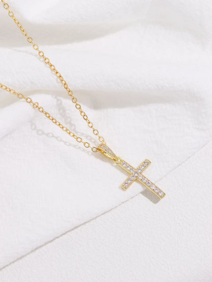 Shiny Crystal Zircon Cross Pendant Necklace for Women