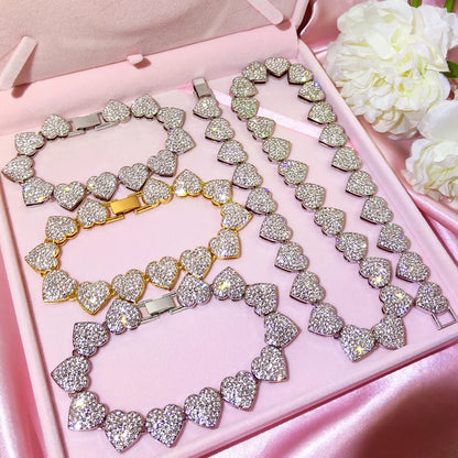 Luxury Paved Crystal Heart Cuban Necklace for Women