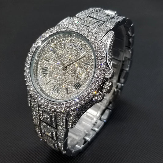 MISSFOX Luxury Shiny Diamond Watch For Men