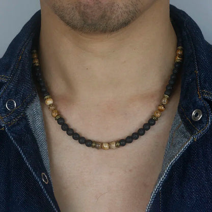 6mm Classic Natural Lava Stone Mens Bead Necklaces