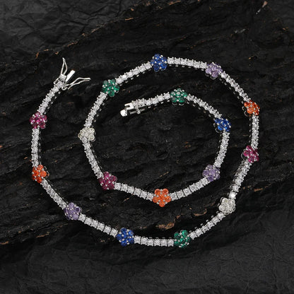 2.5mm Colorful Cubic Zirconia Flowers Baguette Tennis Chain for Men and Women