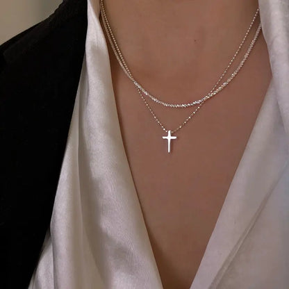 Trendy Silver Cross Sparkling Clavicle Chain