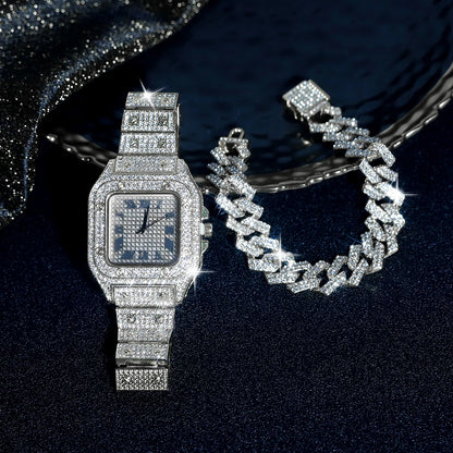 High Quaility Iced Out Bracelet and Watch Set