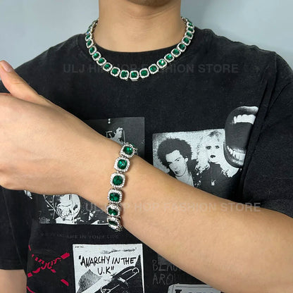 12mm Square Hip Hop Iced Out Square Tennis Chain For Men