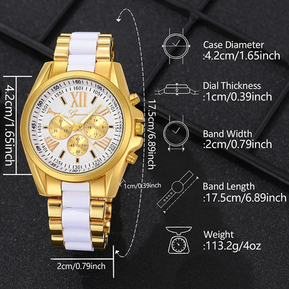 3PCS/Set Gold White Men Watch, Necklace, Bracelet