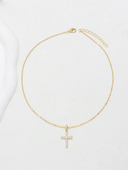 Shiny Crystal Zircon Cross Pendant Necklace for Women