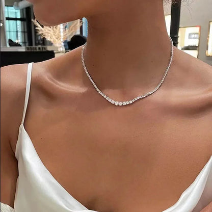 Full Moissanite Tennis Necklace 925 Sterling Silver For Women