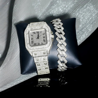 High Quaility Iced Out Bracelet and Watch Set