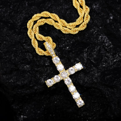 Hip Hop 4mm Cross Pendant Iced out Bling Chain for Men