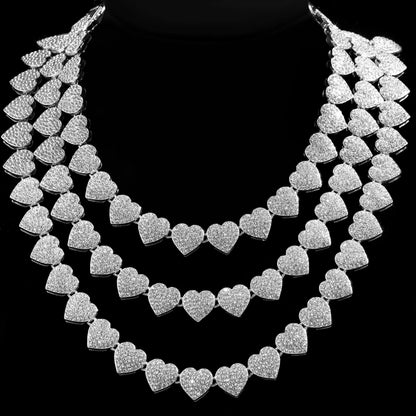 Luxury Paved Crystal Heart Cuban Necklace for Women