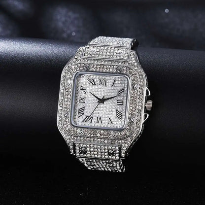 Iced Out Watch, Bangle Set for Men and Women