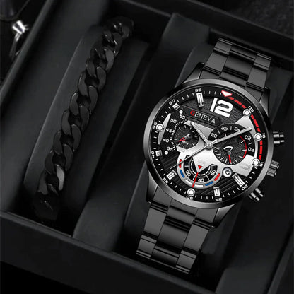 High Quality Exquisite Calendar Watch for Men, Luxury Top Brand Steel Band Bracelet