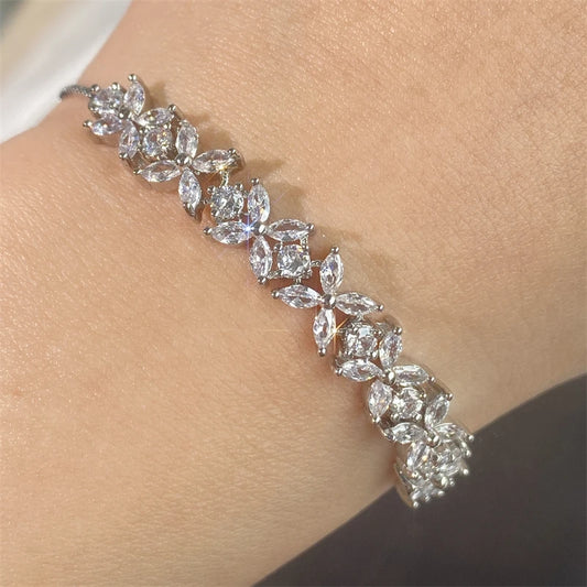 Classic Shiny Clear Zircon Flowers Charm Bracelets for Women