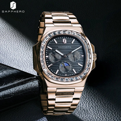 Stainless Steel Multifunction Square Watch for Men