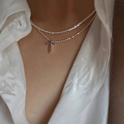 Trendy Silver Cross Sparkling Clavicle Chain